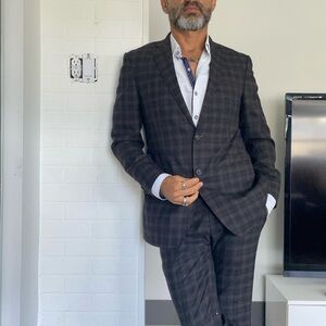 Etro men suit silk patterned brown made in Italy 48R wool